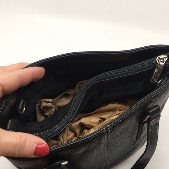 Vintage Fossil Black Leather Compact Satchel Bag with contrast cream stitching - Picture 9 of 16